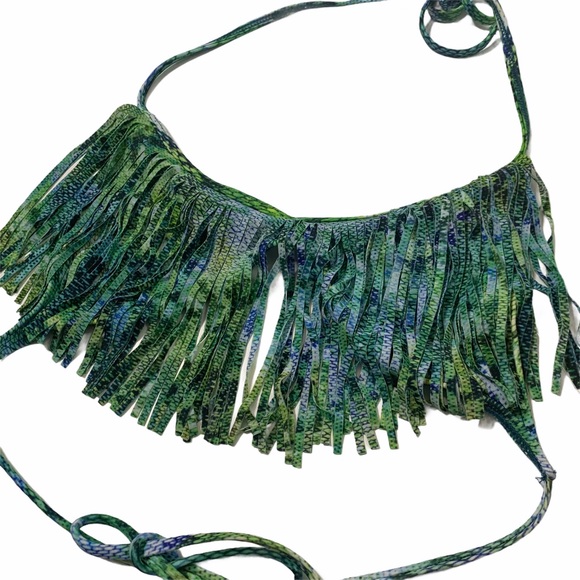 L*Space Snakeskin Print Audrey Fringe Bikini Top - Picture 3 of 6